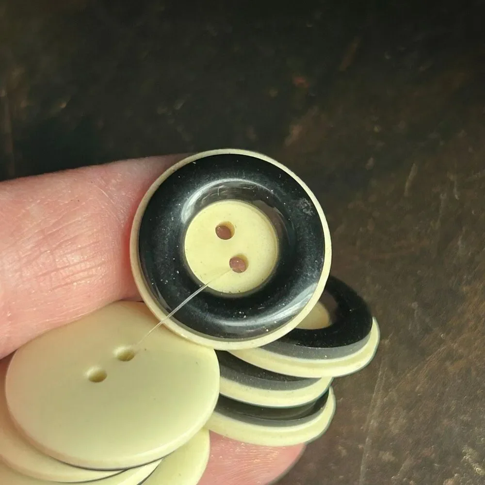Vintage 8 Cream and Black Round Buttons